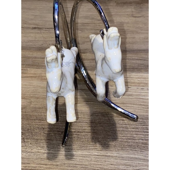 Pottery Barn OOP Galloping Reindeer Salt & Pepper Set w/Silvertone Stand - Picture 11 of 12